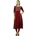 thumbnail image 3 of Bimba Women's Solid A-Line Rayon Kurti Lace Kurta 3/4 Sleevless Designer Ethnic Tunic, 3 of 9
