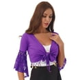 thumbnail image 7 of Zaldita Womens Belly Dance Tassel Coin Lace-Up Shawl Crop Tops Flare Sleeve Cardigan Dark Purple XL, 7 of 7