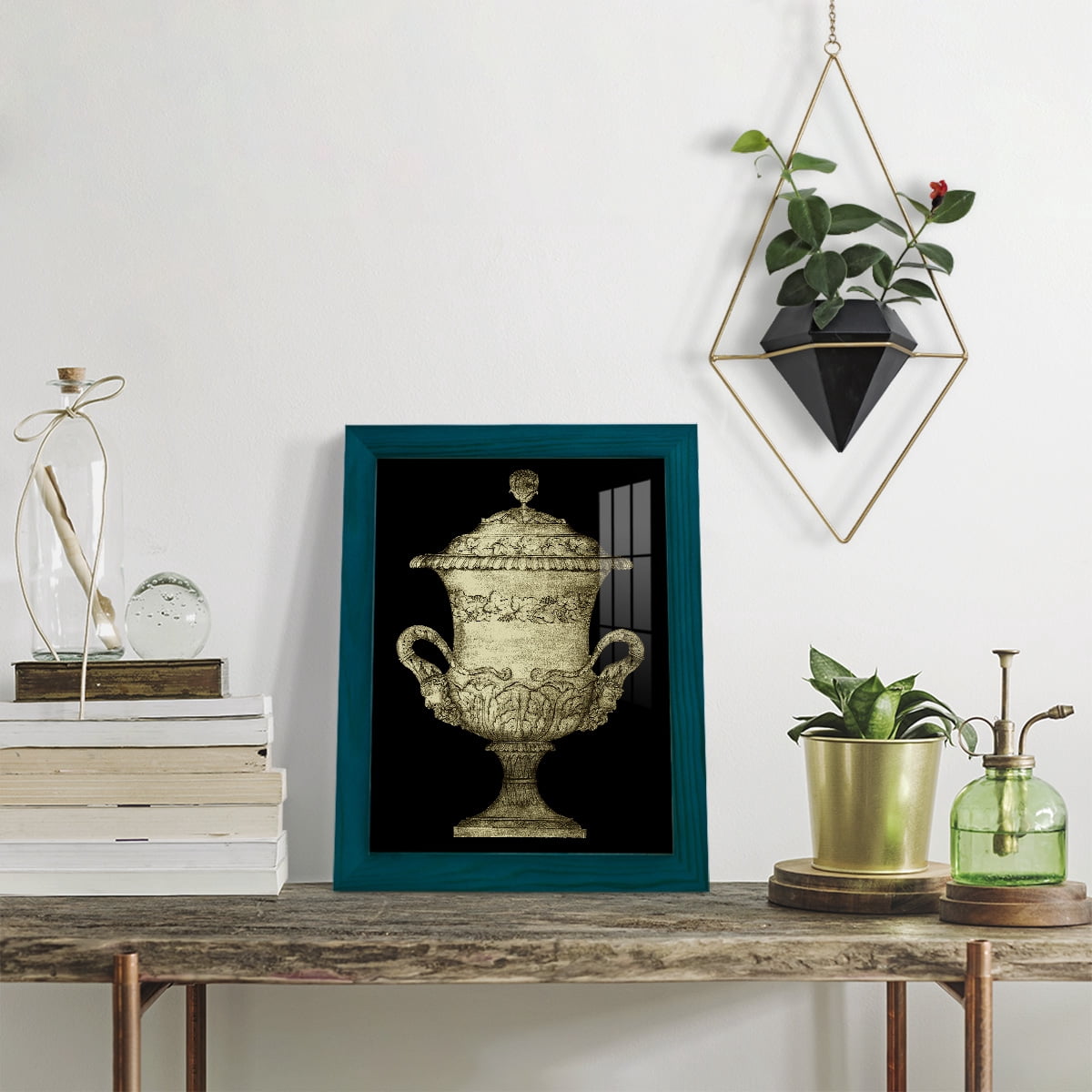 Garden Antiquities IV -Framed Print w/glass-Ocean Blue