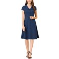 thumbnail image 2 of INSPIRE CHIC Women's Cap Sleeve Cotton Button Down Midi Dress XS Navy Blue, 2 of 7