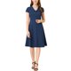 thumbnail image 2 of Vestido midi de algodón con botones y mangas cortas de INSPIRE CHIC para mujer L azul marino, 2 of 7
