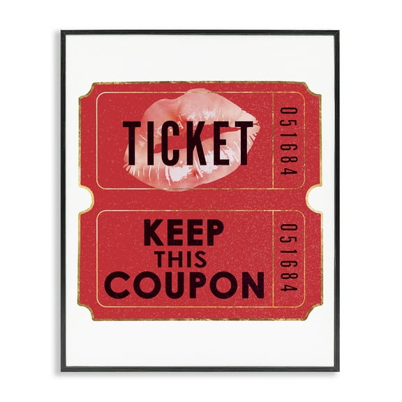 Stupell Industries Glam Kiss Ticket Novelty Painting Black Framed Art Print Wall Art, 11 x 14