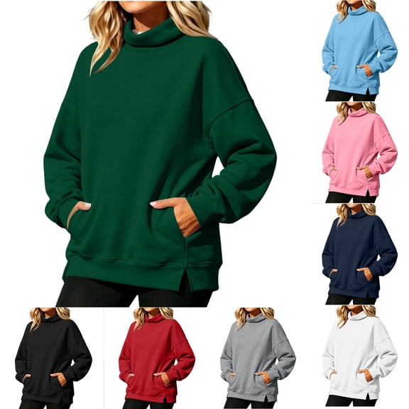 AnuYalue Mock Turtleneck Sweatshirts for Women Oversized Long Sleeve Pullover Loose Fit Side Slit Tops With Pockets
