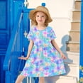 thumbnail image 6 of FORMRS Girls Short Sleeve Dress Summer Casual Round Neck A-line Beach Sundress, Sizes 2T-8T, Neon Starfish Pattern, 6 of 8