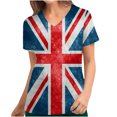 thumbnail image 1 of Fiudx Ofertas Del Día Blusa de Manga Corta con Cuello En V para Mujer, Uniforme, Día de La Independencia, Bolsillos Impresos, Blusa de Enfermería, 1 of 4