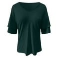 thumbnail image 6 of Lixiuxyad Women T-Shirt Womens V Neck Loose Fit T Shirt Double Layer Flounce Short Sleeve Top,Green, 6 of 6