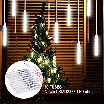 Starry String Lights Christmas Tree Christmas Meteor Shower Lights,120 LEDs & 10 Tubes Starry Flash String Lights Waterproof Plug for Halloween Christmas Tree Party Home Decor,12V Powered Support 5 Sets Hook Together (WarmWhite) ()