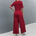 thumbnail image 4 of KIJBLAE Women's Jumpsuit Solid Color Sexy Short Sleeve Wide Leg Pants Comfy Lounge Casual Pants Fashion Full Length Trousers Jumpsuit For Girls Red S, 4 of 4