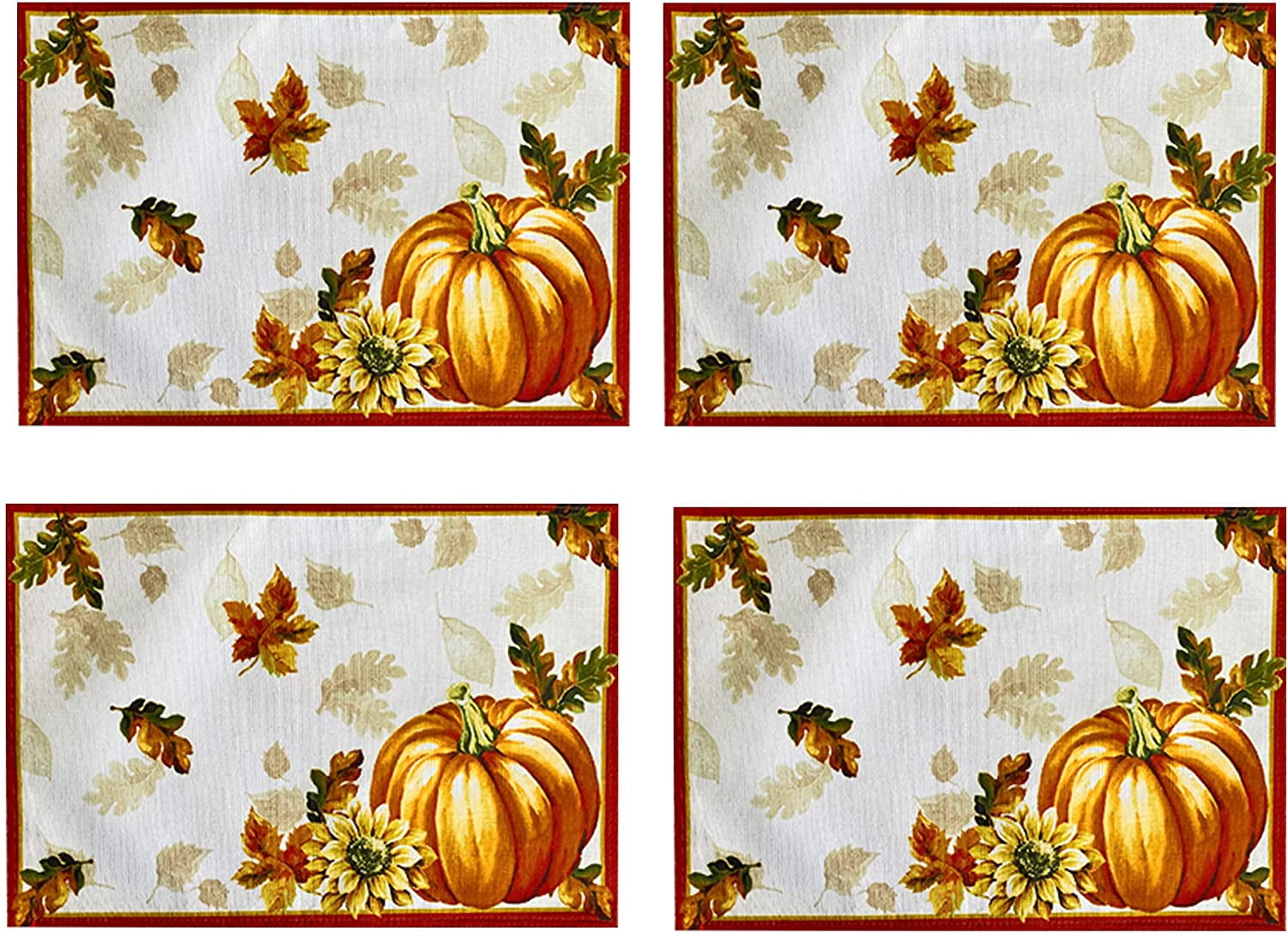 New Harvest Season Embroidered Fabric Napkins Fall Leaves Thanksgiving Set Of 4 