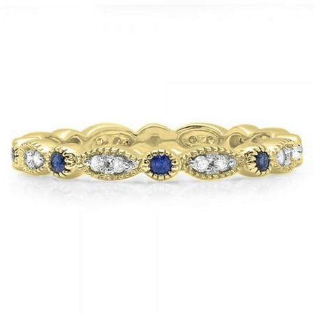 Diamond & Sapphire Anniversary Band Dazzlingrock Collection 10K Round Blue Sapphire and White Diamond Anniversary Wedding Band Stackable Ring, Yellow Gold, Size 5 ()