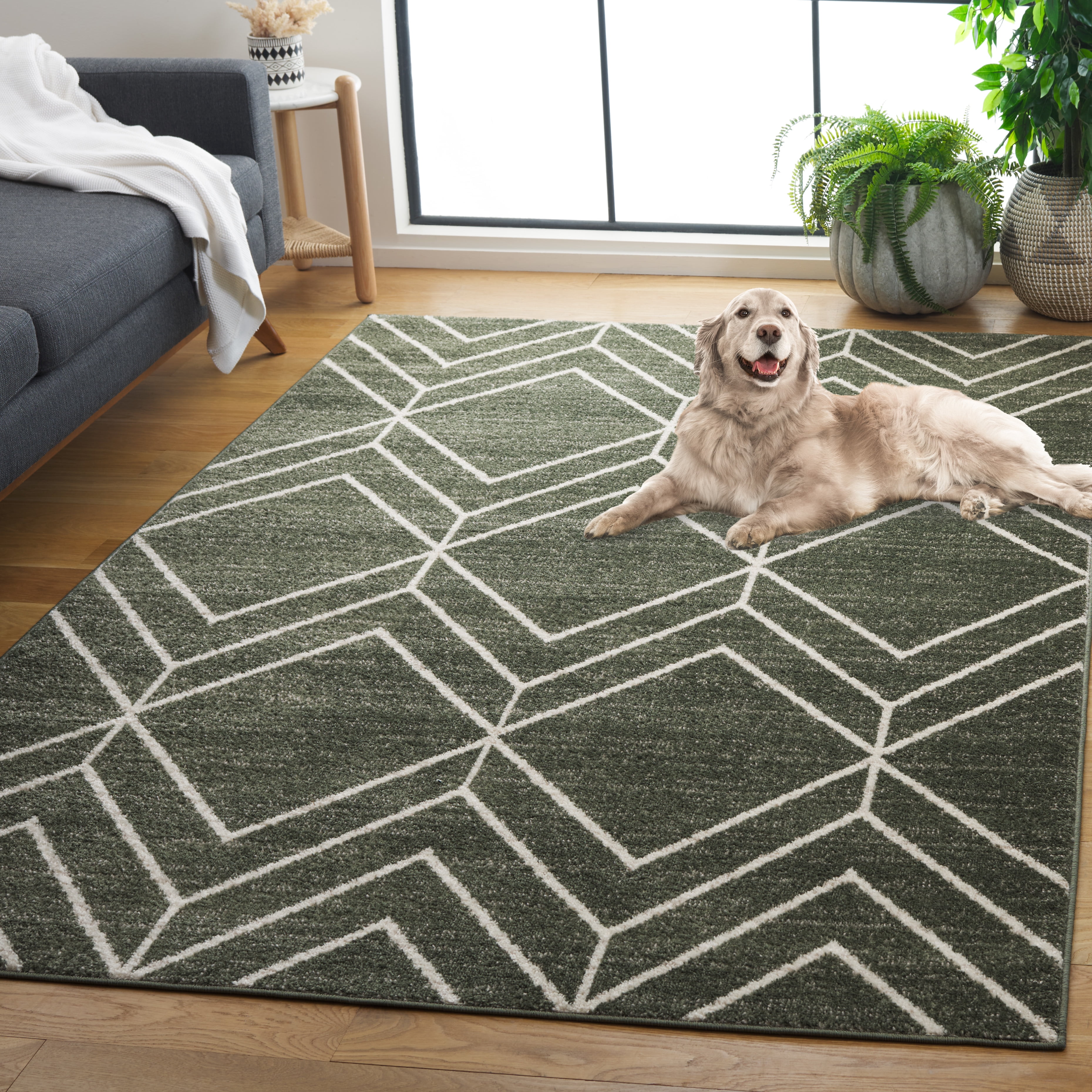Safavieh Adirondack Caitriona Geometric Squares Area Rug, Dark Green/Ivory, 10' x 14'