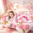 thumbnail image 3 of meiyoeat Ckawaii Highland Cattle Full Size Comforter Sets,Pink Bow Floral Blossom Bedding Comforter Set For Girls,Pink Reversible,3pcs,1 Comforter and 2 Pillowcases, 3 of 7