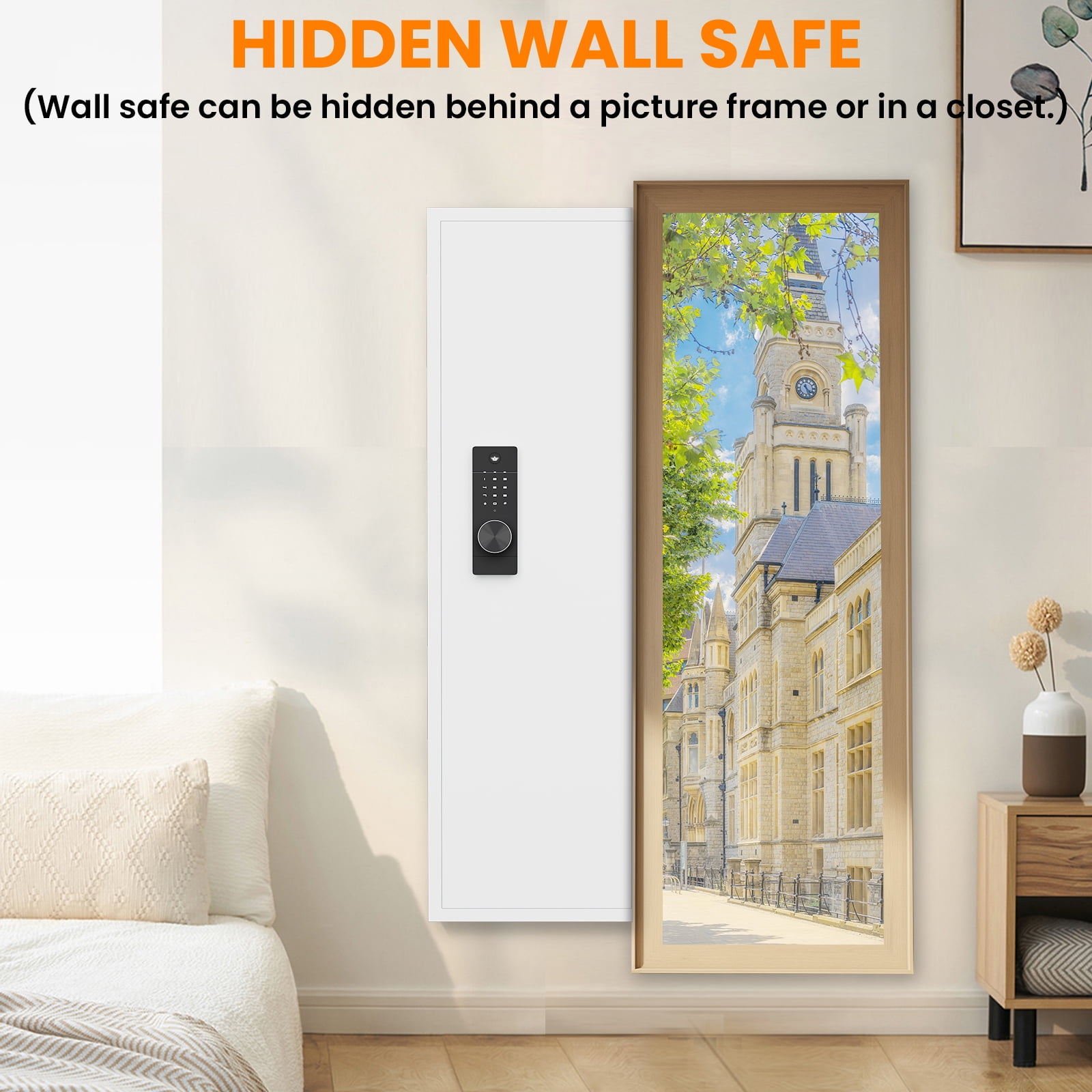 53.15" Wall Gun Safes,  Dual Alarm System And Silent Mode, Gun Cabinet With 3 Adjustable Shelves, Magnetic Slot And Key Hook