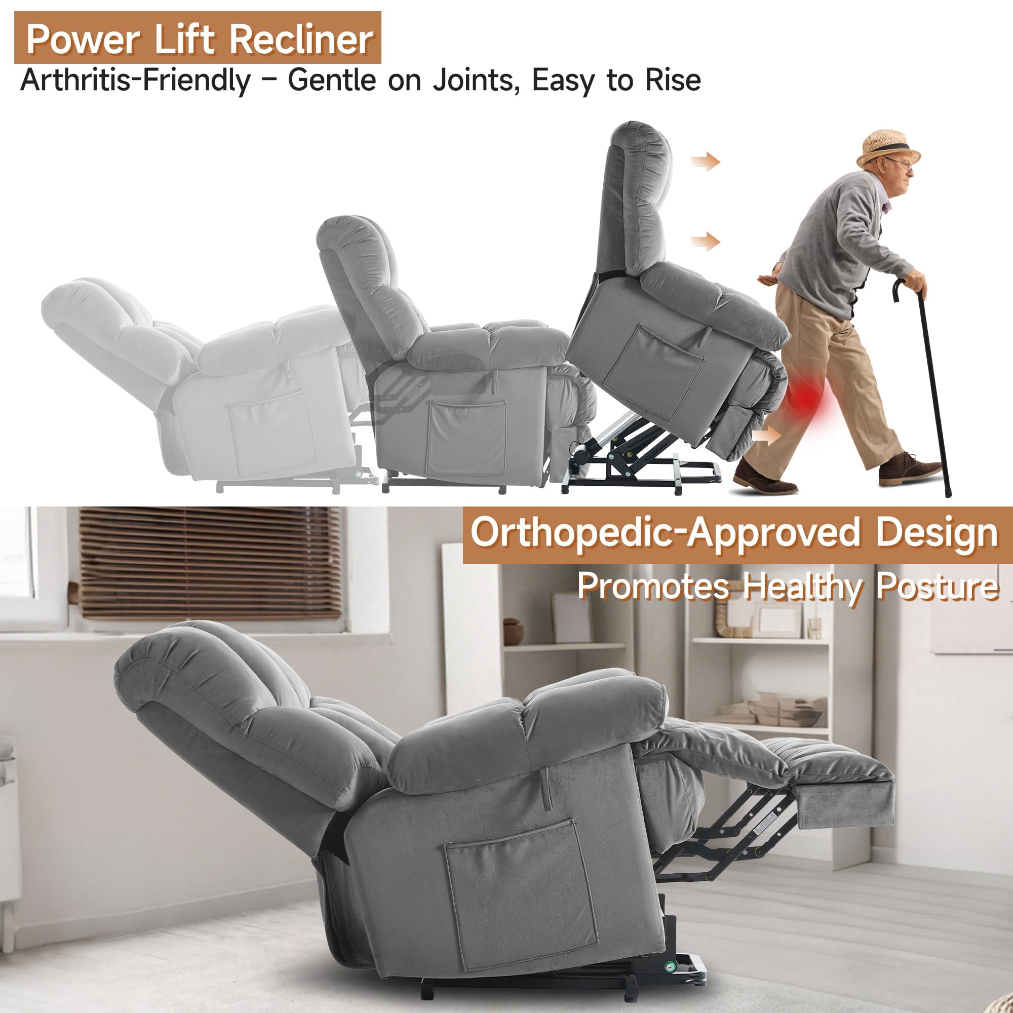 Alwalue Manual Recliner Chair with Micro Leather Overstuffed Single Sofa with Footrest & Headrest Suitable for Small Spaces - Light Gray