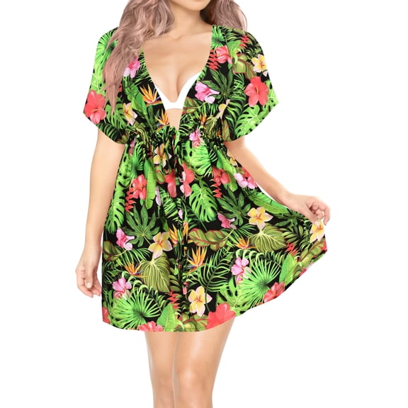 LA LEELA Women's Beachwear Summer Swim Beach Dress Cover ups for Swimwear Women Short Fall Swimsuit Coverups for Women Tops XL-XXL Shamrock Green_AC612