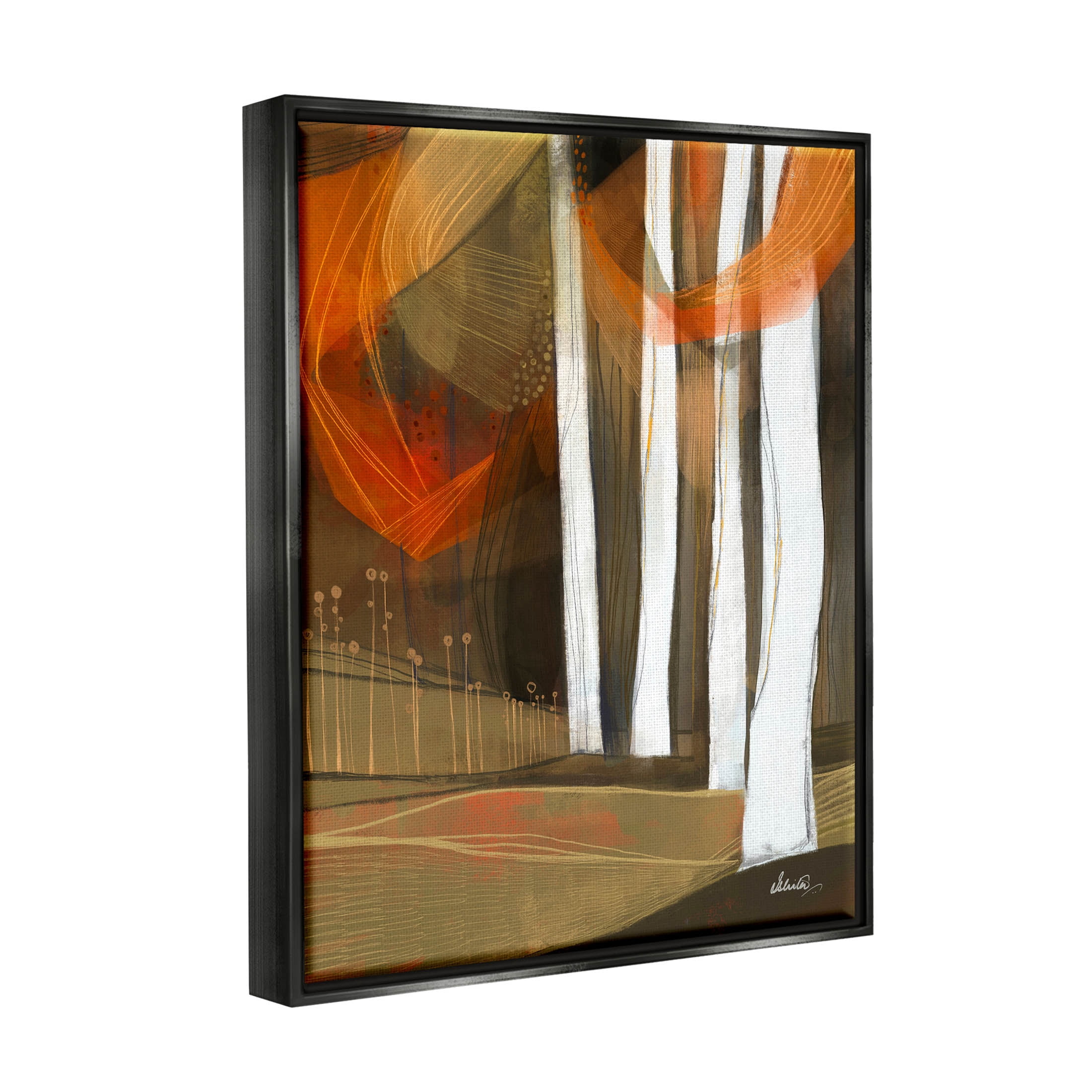 Modern Field Landscape Trees Abstract Painting Jet Black Framed Art Print Wall Art