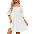 thumbnail image 2 of Liacowi Women Summer Smocked Dress Square Neck Puff Sleeve A-Line Casual Short Mini Dress Ruffle Hem Dress, 2 of 7