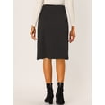 thumbnail image 3 of Falda de gamuza para mujer Hasta la rodilla Botón Frente Cintura alta Bolsillos Decoración Faldas acampanadas Negro L, 3 of 6