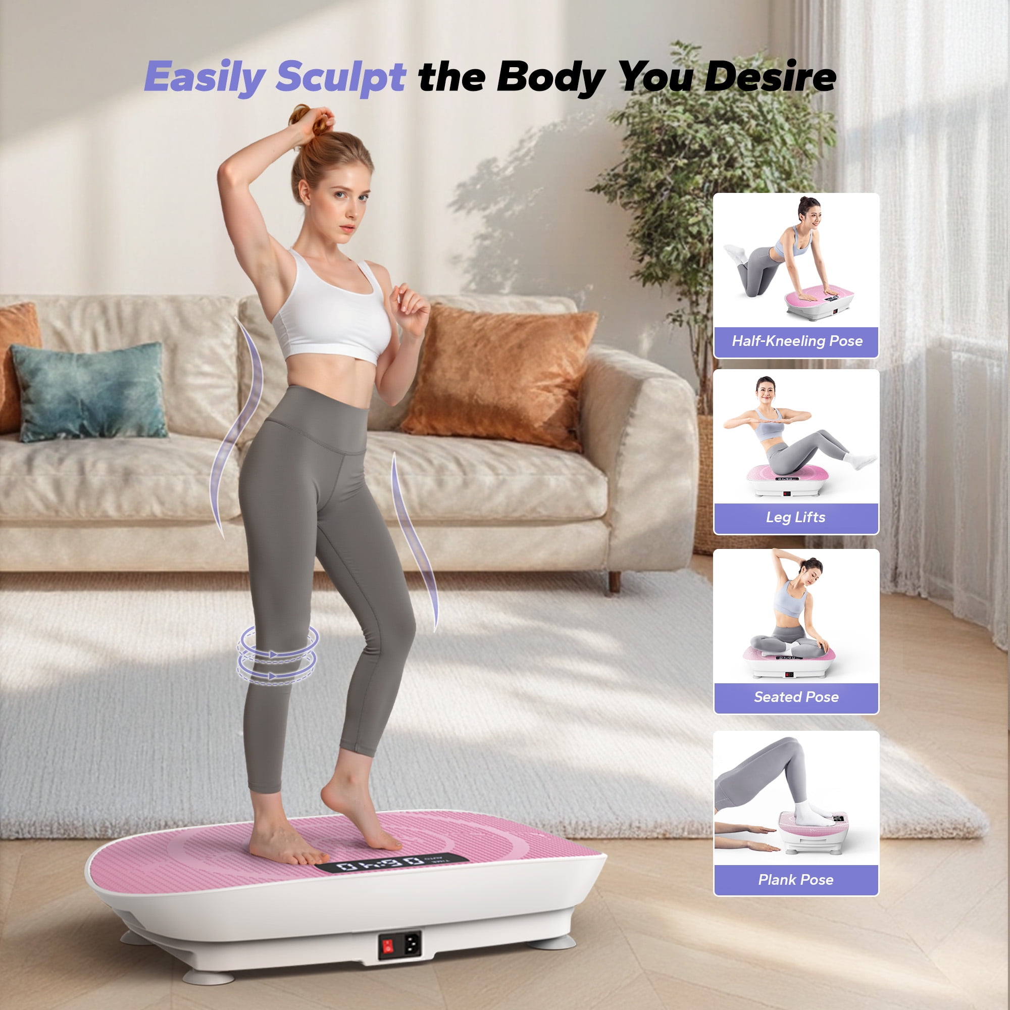 MERACH Vibrating Plate Muscle Toner Exercise Machine 400lbs Capacity, Home Workout Equipment Vibration Plate with Resistance Bands