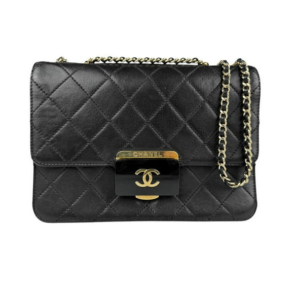 Pre-Owned CHANEL Shoulder Bag Leather Black Gold Women's z4416 (Good)