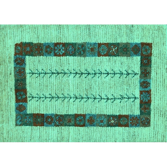 Ahgly Company Machine Washable Indoor Rectangle Solid Turquoise Blue Modern Area Rugs, 7' x 9'