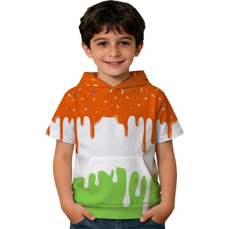 SJLDQY Boys Short Sleeve Hoodies Lightweight Ice Cream Graphic Hooded Sweatshirts with Kangaroo Pocket Fall Casual Athletic Pullover Tops for Boys