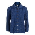 thumbnail image 2 of SAOL Aran Button Up Irish 100% Premium Merino Wool Cardigan Sweater for Women | Honeycomb Cable Knit Blue Jacket Made in Ireland, 2 of 3