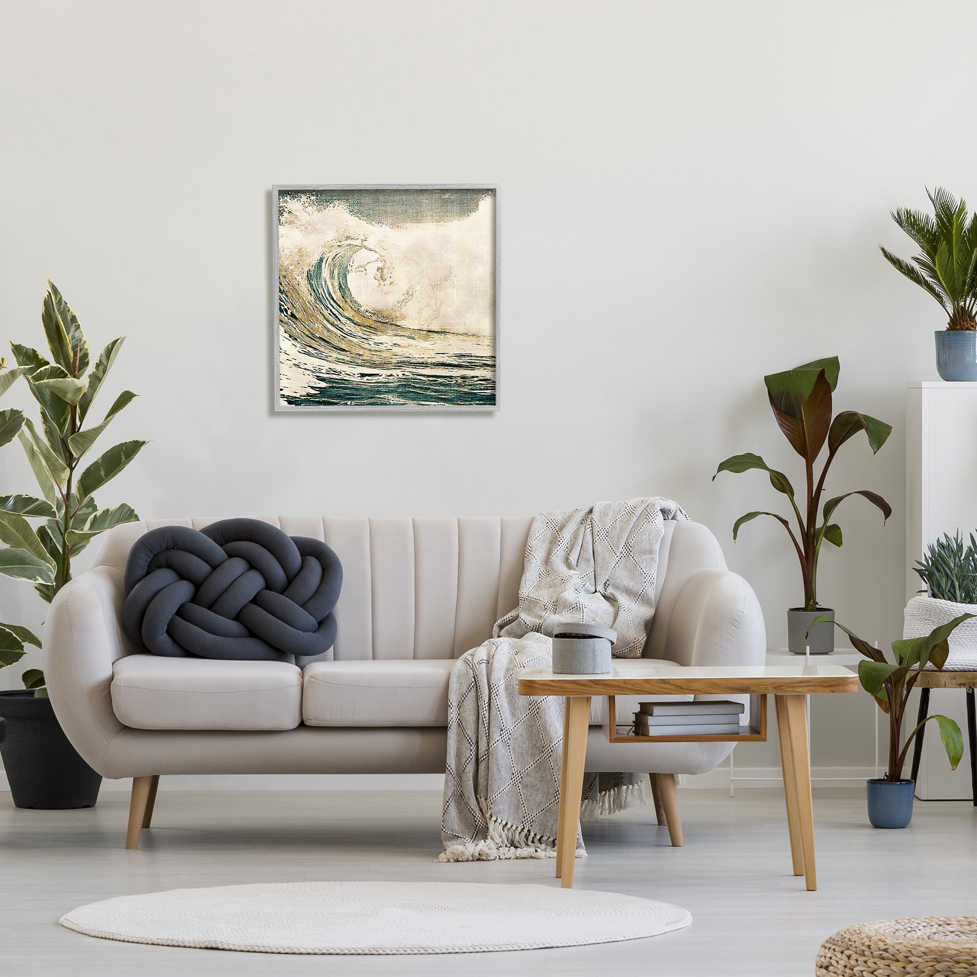 Stupell Industries Vintage Tidal Wave White Crest Nautical Water Classic Painting Gray Framed Art Print Wall Art, 24 x 24, Design by Heather Hayes