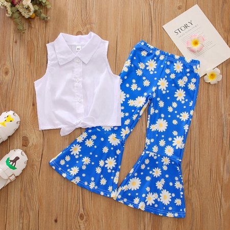 

Hunpta Kids Toddler Girls Clothes Casual Sleeveless Soild Vest Top Flower Pants 2pcs Outfits Set