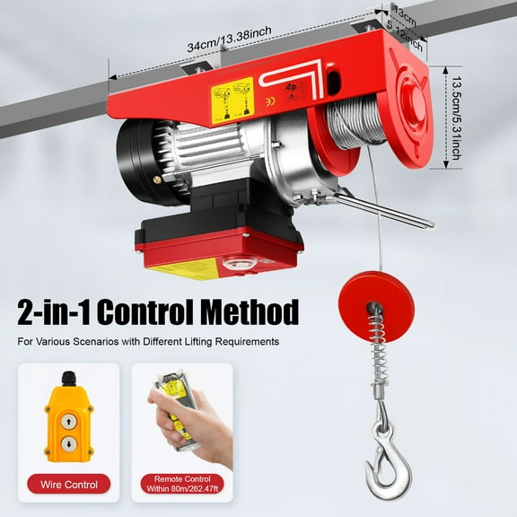 Electric Hoist with Wireless Remote Control, 220-440lbs Load, Electric Lift for Factories, Warehouses, Construction Site