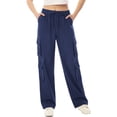 thumbnail image 6 of ClodeEU Women's High Waist Wide Leg Cargo Pants, Elastic Waist Casual Streetwear Trousers with Pockets Navy,Women's Plus XXL, 6 of 7