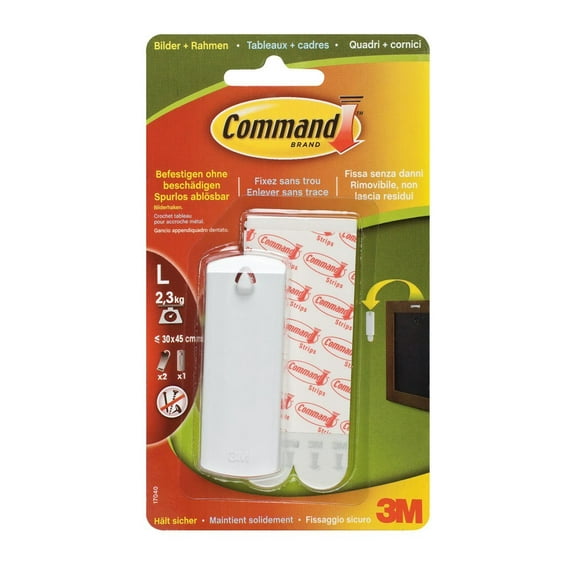 Command 17040 Sawtooth Picture Hanger with Adhesive, White, 1 Hanger & 2 Strips