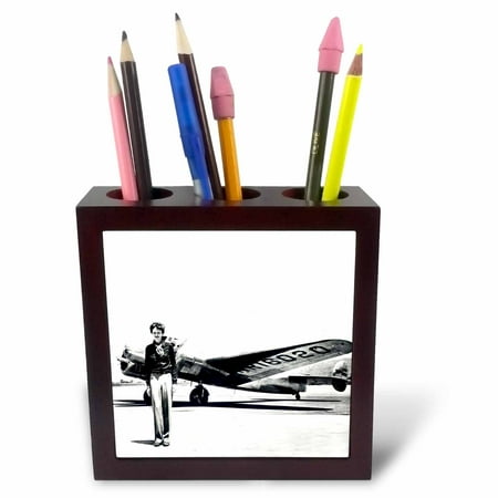3dRose Old Photo Of Amelia Earhart With Lockheed Electra Model 10, Tile Pen Holder, (Best Way To Organize Old Photos)