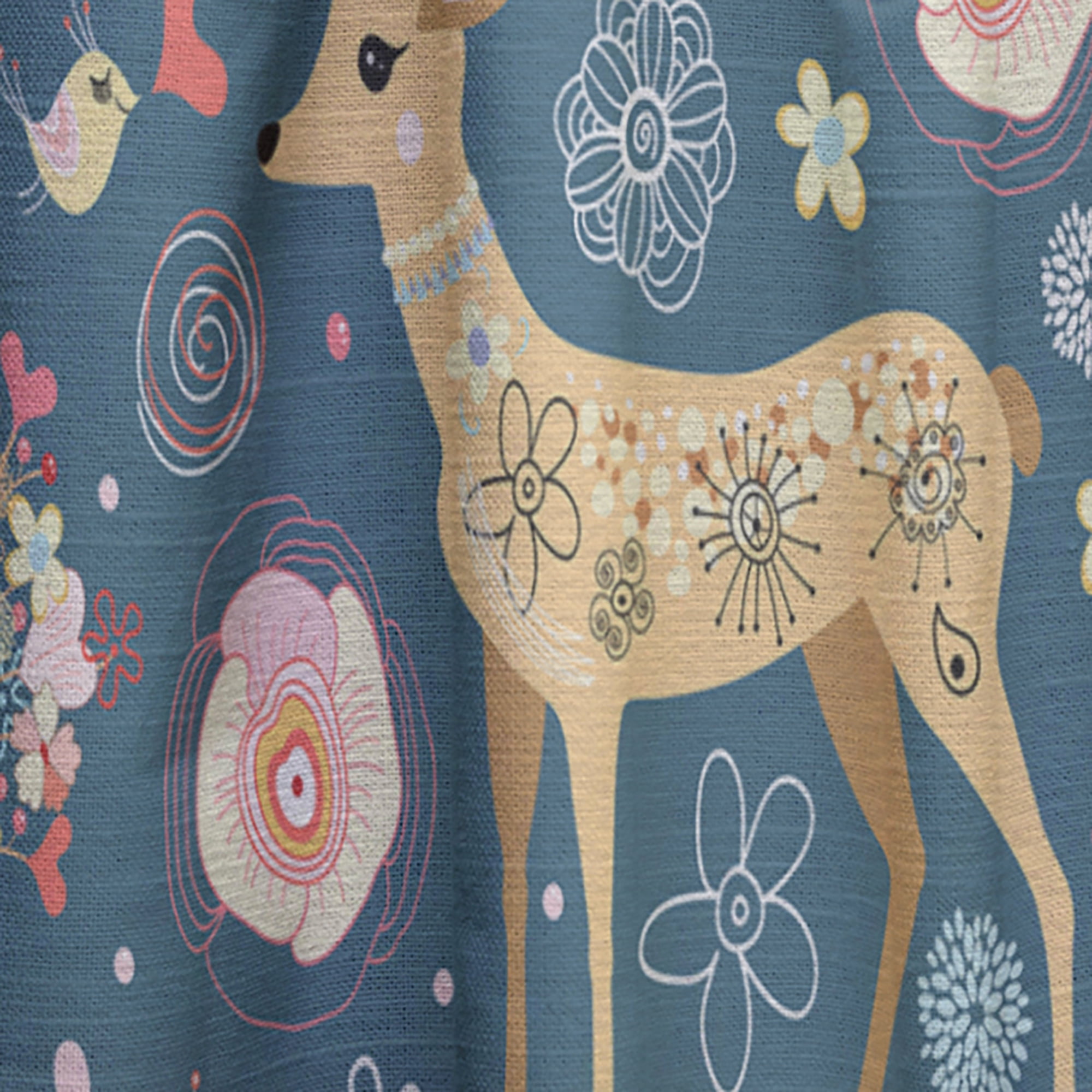 Designart 'Flowers and Hearts Antlers With Deer' Floral Curtain Panel