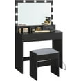 thumbnail image 1 of VASAGLE Vanity Desk with Power Outlets, Makeup Vanity with Mirror and Lights, with Upholstered Vanity Stool, 9 Dimmable LED Lights, 2 Compartments, 2 Drawers, for Bedroom, Ink Black，Adult, 1 of 8