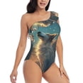 thumbnail image 3 of Gukieu Starry Sky Cloud Wolf Print One-shoulder Ruffled One-piece Swimsuit with Removable Chest Pads and Tummy-control Swimsuit for Women-Medium, 3 of 6