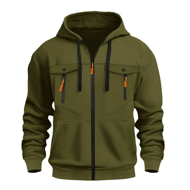 pstuiky camisas de manga larga para hombre, Sudadera con capucha multibolsillos para hombre, informal, de moda, con cremallera, color liso, manga larga camisetas de hombre s