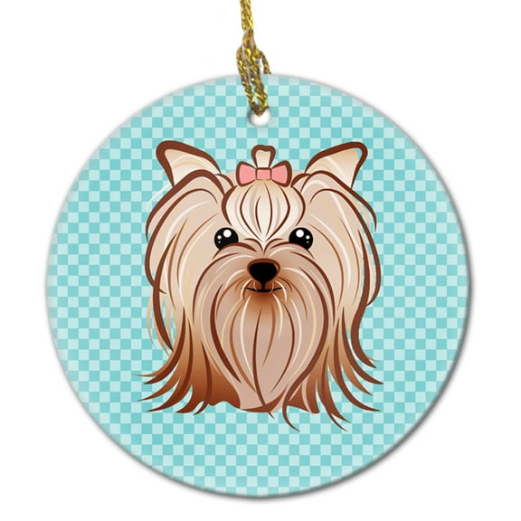 Carolines Treasures Checkerboard Blue Yorkie Yorkishire Terrier Ceramic Ornament 3 in multicolor