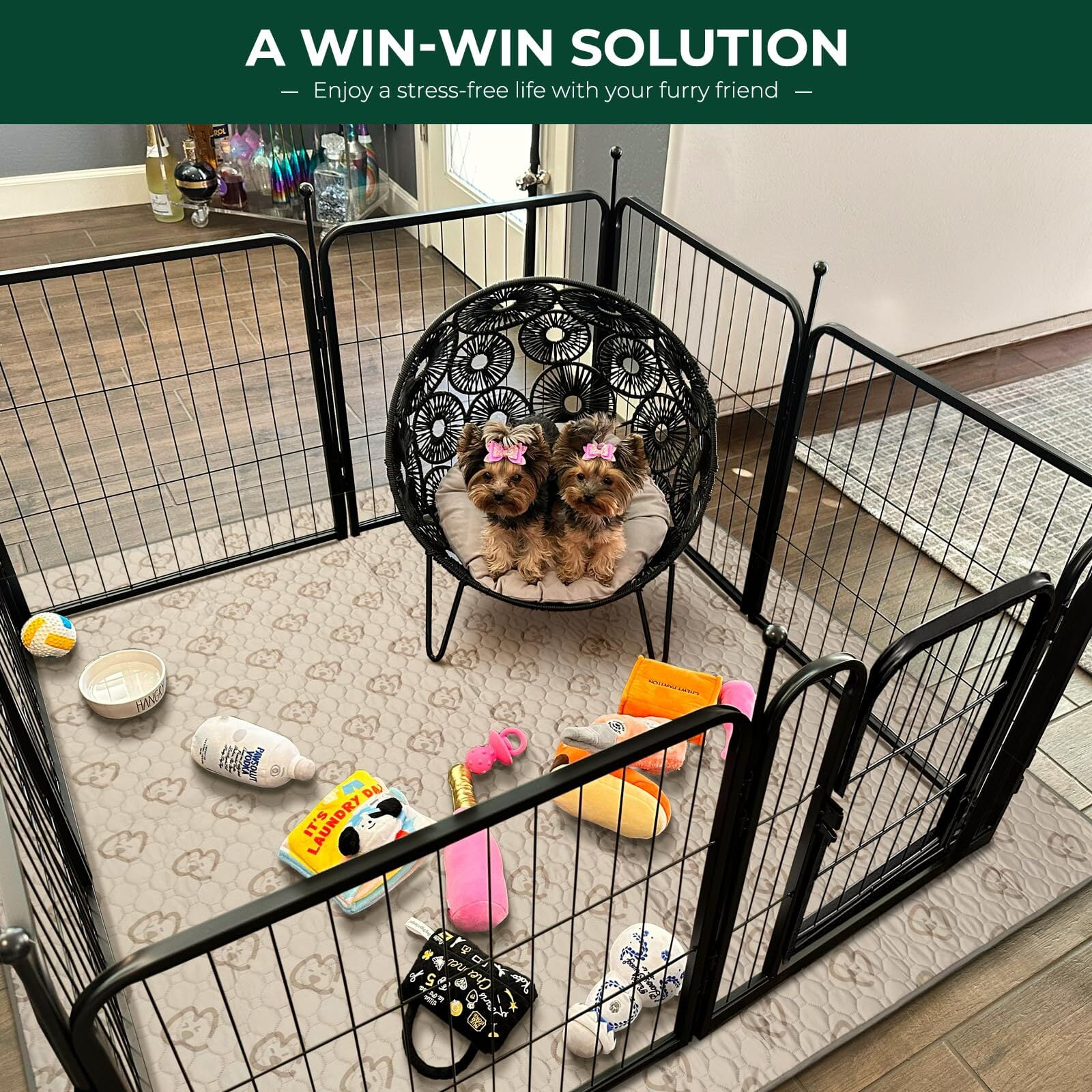 FXW Rollick Unleashed Dog Playpen for Indoor, Yard, RV Camping, 24 inch 8 Panels for Small and Puppy Dogs, Black│Patented