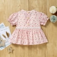 thumbnail image 3 of PINQI Baby Midi Blouse Girls Short Sleeves Flower Bow Tie Top Summer Print T-shirt Blouse Tops Casual Clothes for 0 to 18 Months, 3 of 9