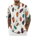 thumbnail image 1 of Chemise à Manches Courtes pour Hommes, Mélange Coton Lin Polyester, Design Imprimé, Col Rond, Ajustement Confortable Respirant, Tenue Décontractée, 1 of 5