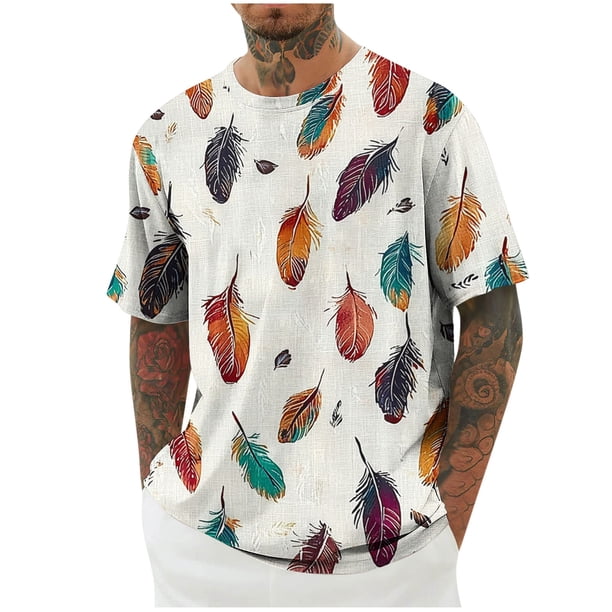 Camisetas de Manga Larga para Hombre de Algodón, Impresión Cuello Redondo Moda Casual Camisetas de Manga Corta para Diario Y Casual