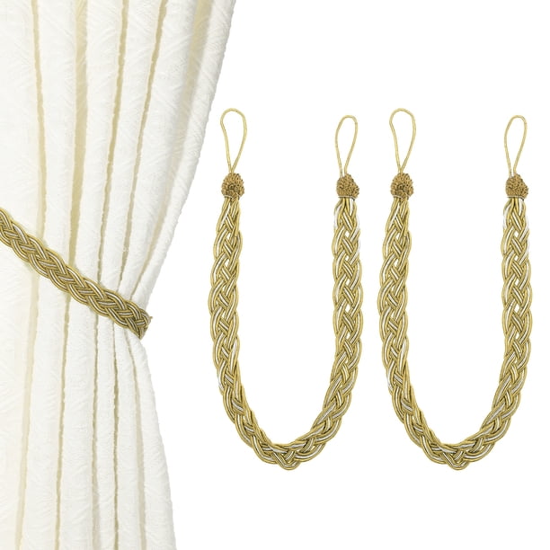 Uxcell 2 Pcs Sujetadores de Cortina, 56cm/22 Sujetadores de Cortina Trenzados, Elegante Cuerda para Cortinas, Color Dorado Claro