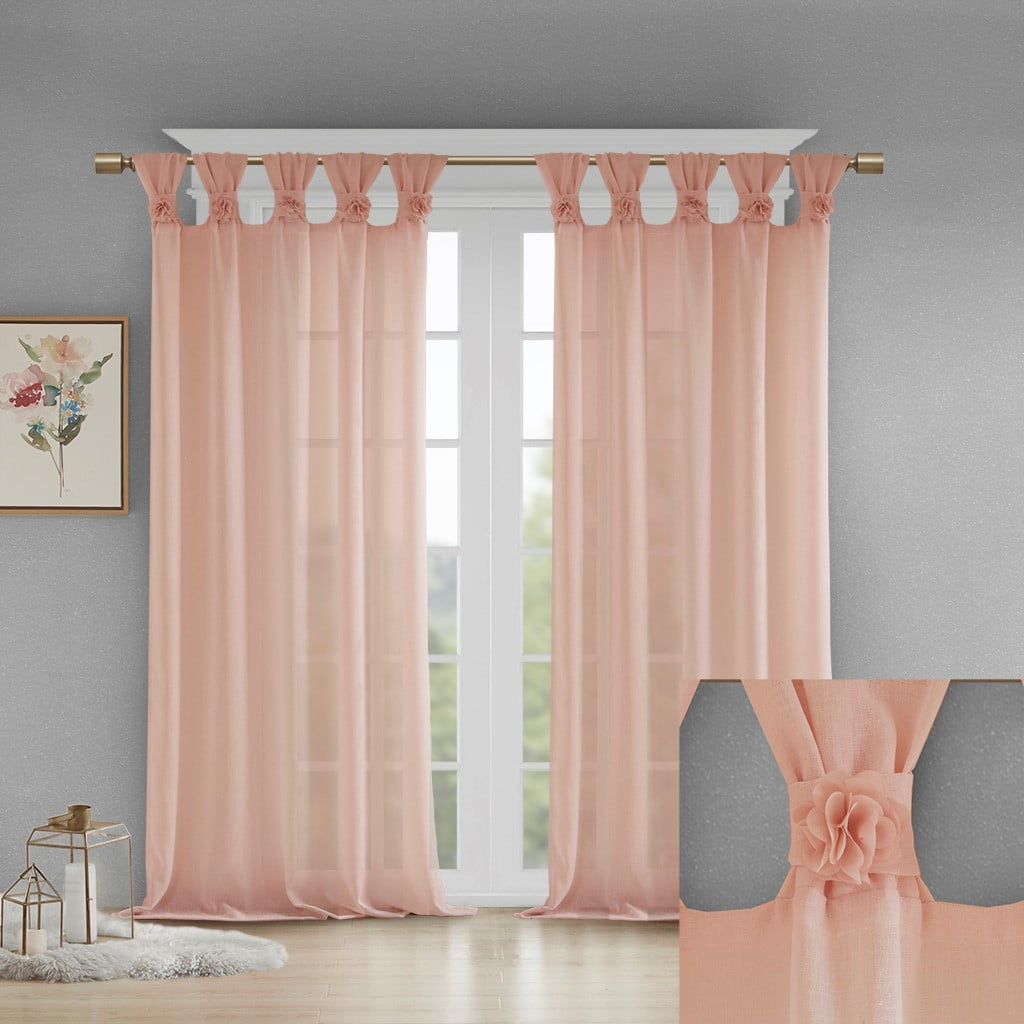 MAYEERTY Floral Embellished Cuff Tab Top Solid Curtain Panel(Only 1 Pc Panel)