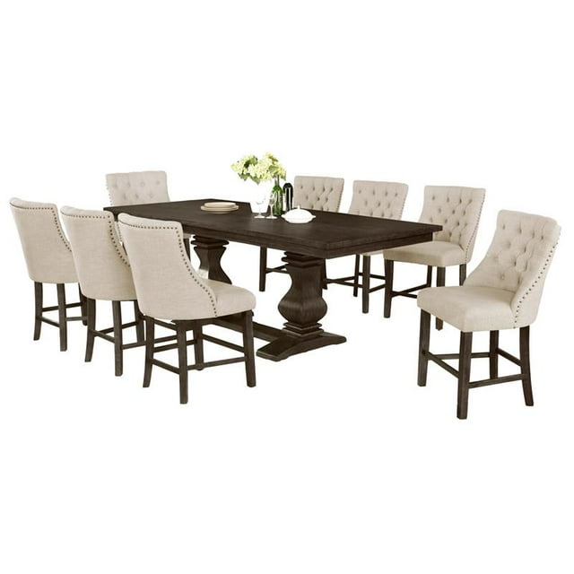 Ensemble de Salle à Manger 9pc en Noyer avec Table Extensible + Chaises