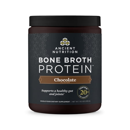 Ancient Nutrition Grass Fed, Bone Broth Protein Powder, 20g Protein, Hydrolyzed Collagen Peptides, Keto & Paleo Friendly, Supports Joint, Gut Health, Chocolate, 15 Servings