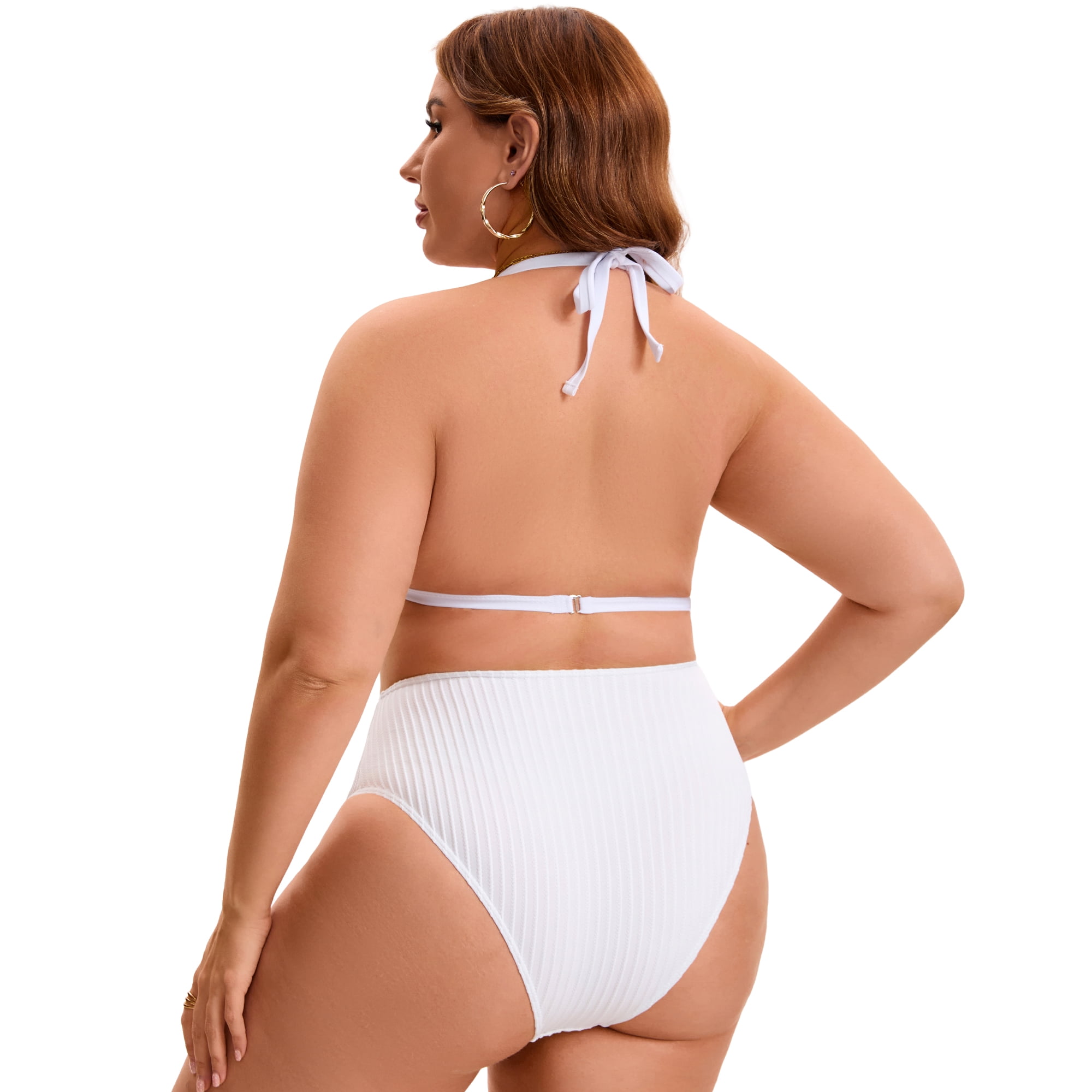 DARING DIVA Women's Plus Ribbed Halter Pearl Strap Top High Waisted Shorts 2X White