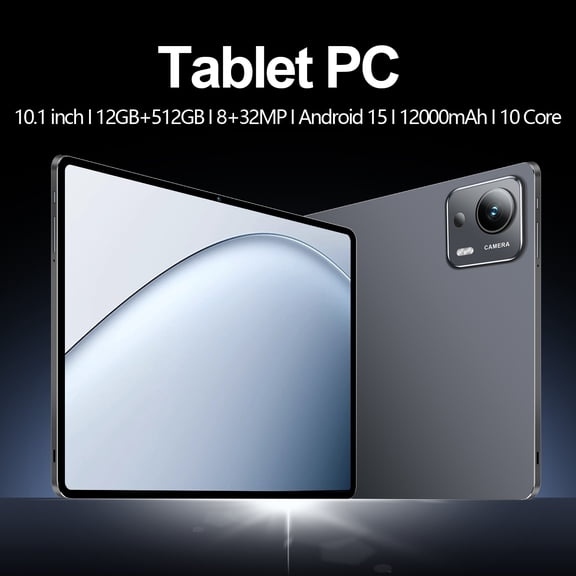 NANNEE 10.1 Inch HD Android 15 Tablet PC,12GB RAM 512GB Storage,8MP Front 32MP Rear Camera,12000mAh Battery,10-Core Processor,5G WiFi,GPS