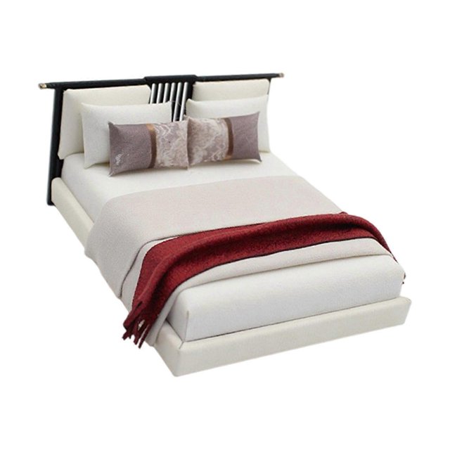 Realistic 1 20 Scale Model House Bed Highlighting Complex Bedframe Detailing Exemplary For Miniature Photography And Modern Interior Projects