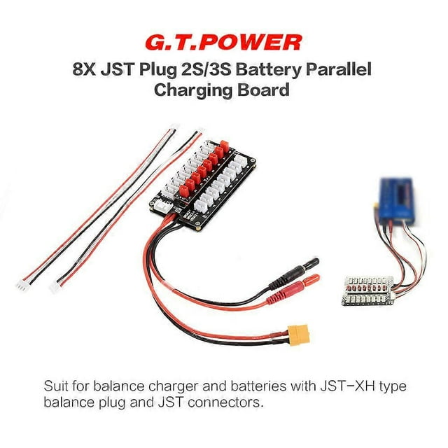G.T.POWER 8X JST Plug 2S/3S Lipo Battery Parallel Charging Board for nce Charger